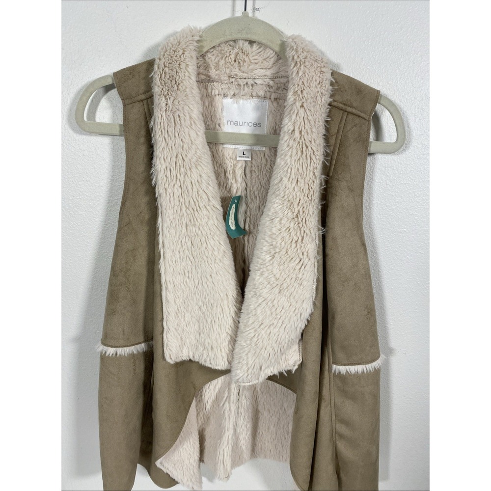 Maurices Faux Fur/suede Vest L NWT Open Front Z1 MSRP 59.00 - Picture 2 of 6